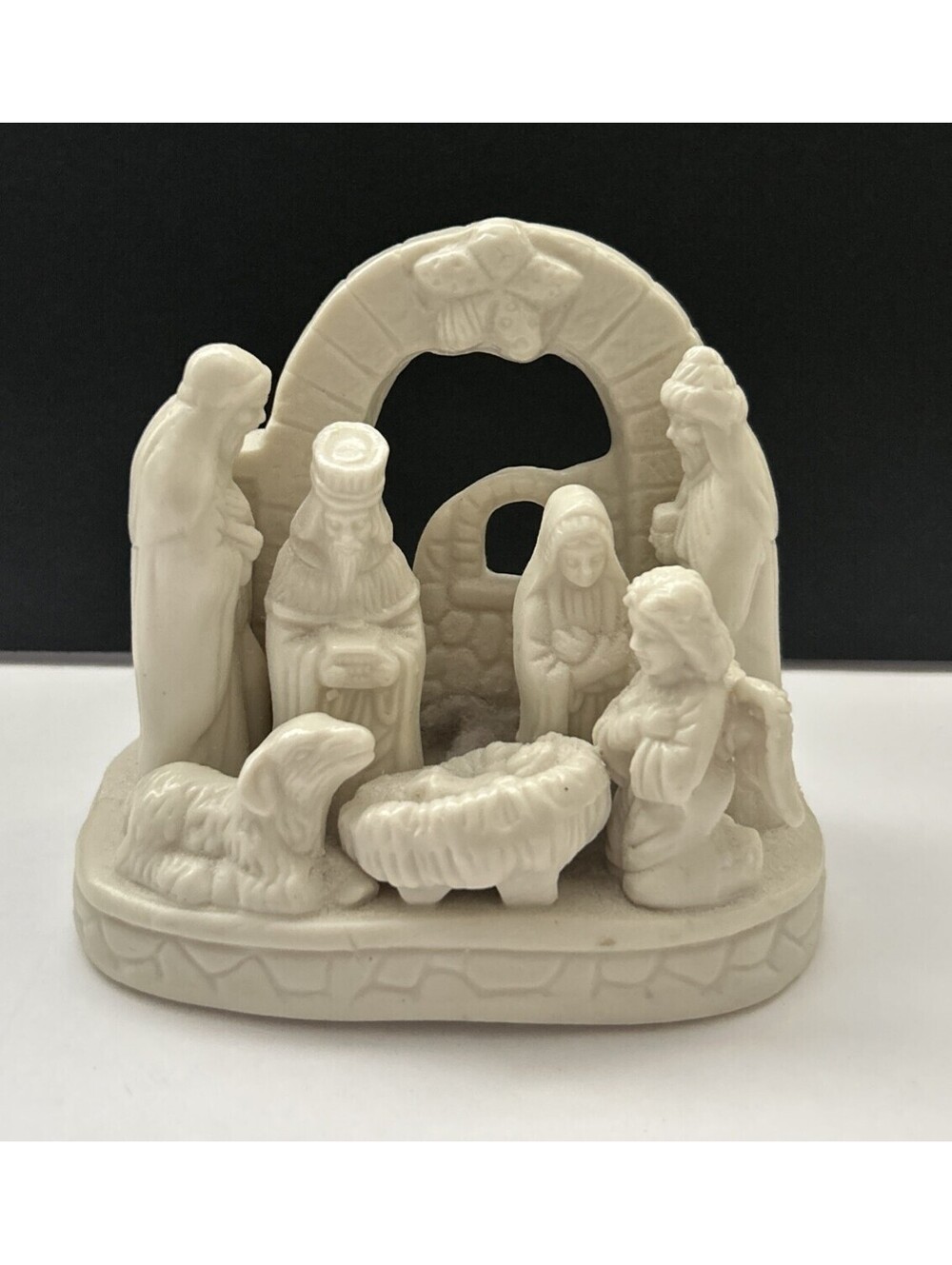 Miniature One Piece Nativity Scene Figurine Cream Ivory Ceramic Christmas Decor